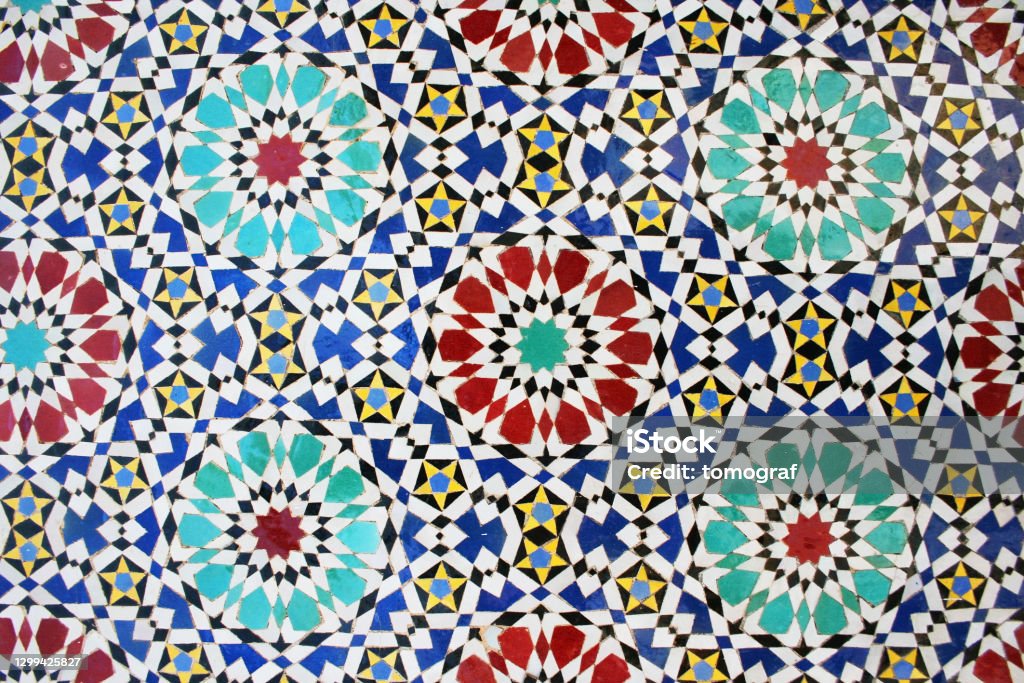 Arabic mosaic inside medina of Fes, Morocco
